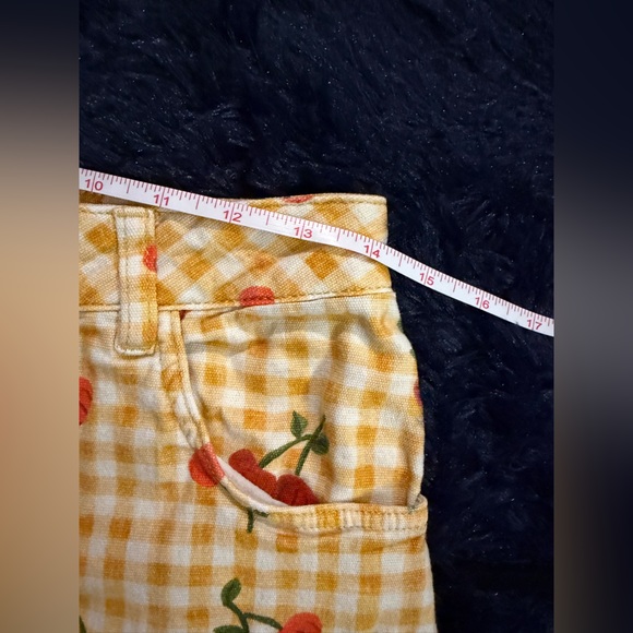 Farm x Anthropologie Yellow Gingham Wide-Leg Pants with Cherry Print - Picture 6 of 7